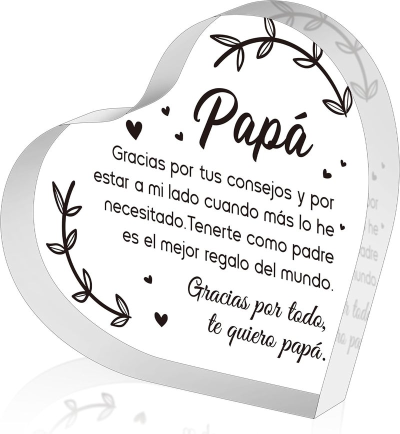 Yopyame Spanish Dad Birthday Gifts - Regalos para Papá Heart Acrylic Plaque for Office Desk Decor Keepsake Paperweights Gifts for Dad in Spanish Christmas Father's Day Gifts for Dad from Daughter Son - Image 1